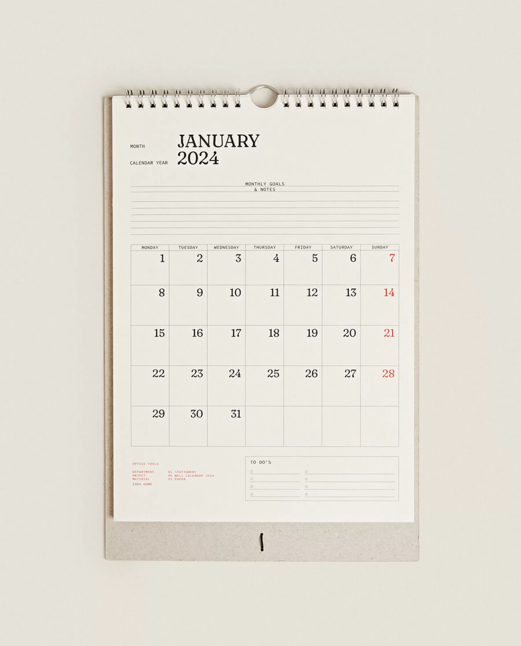 ZARA Home 2024 Wall Calendar | Stationery