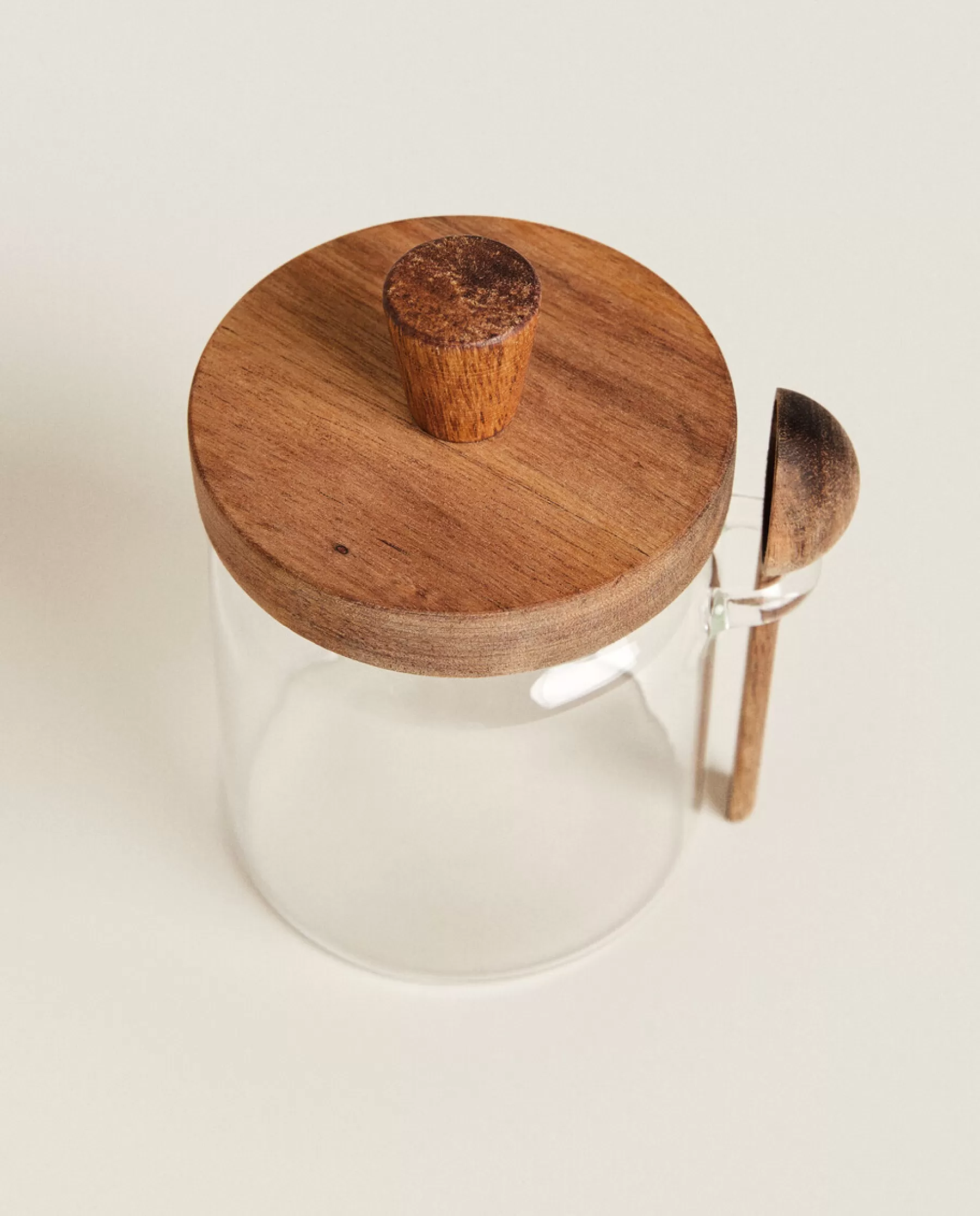 ZARA Home Borosilicate Glass And Wooden Sugar Bowl | Borosilicate Glass