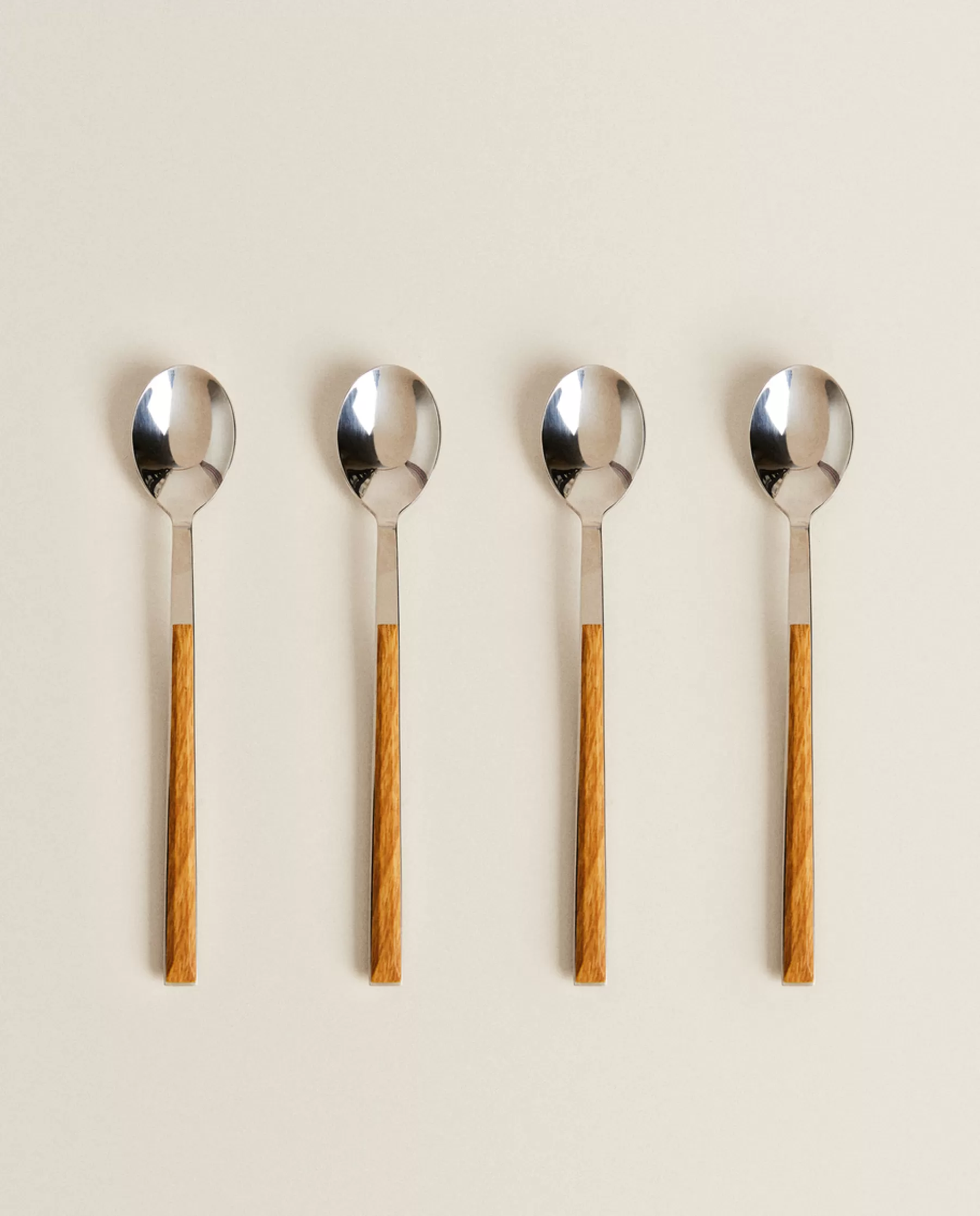 ZARA Home Box Of 4 Dessert Spoons With Wood Pattern Handle | Cutlery