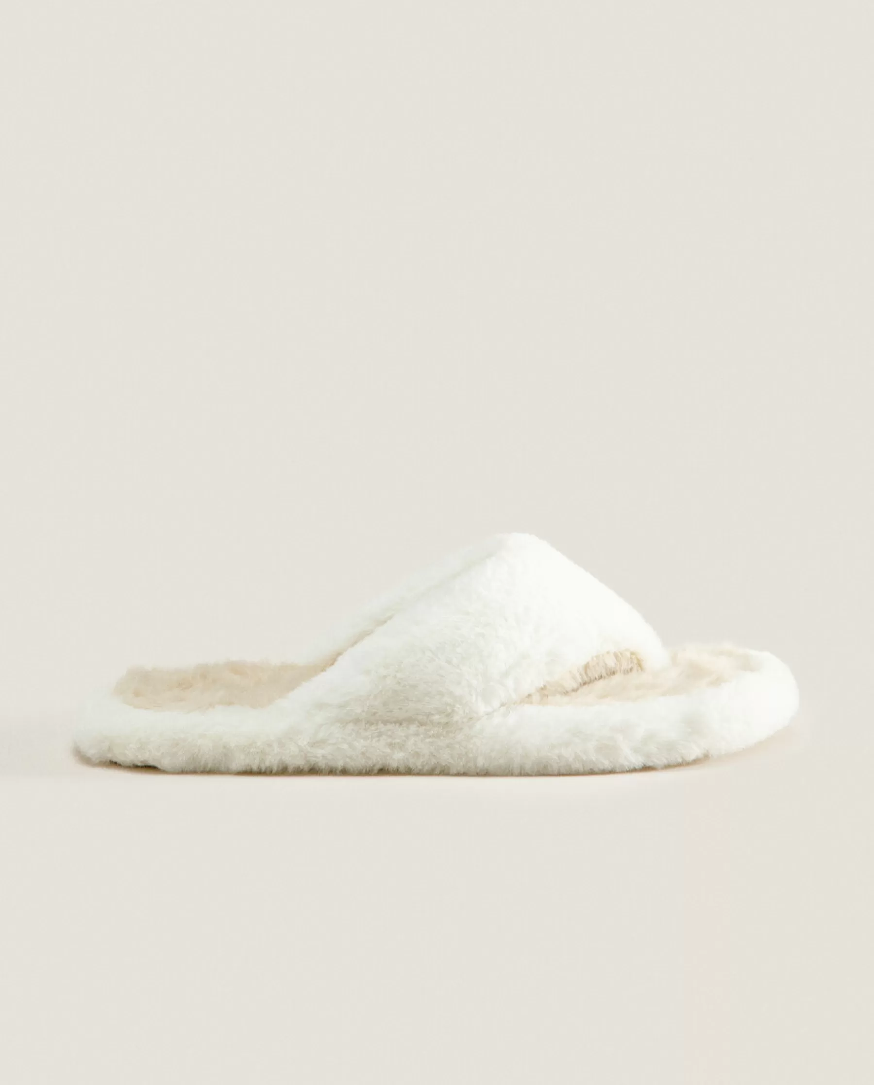 ZARA Home Contrast Faux Fur Open Slippers | Woman