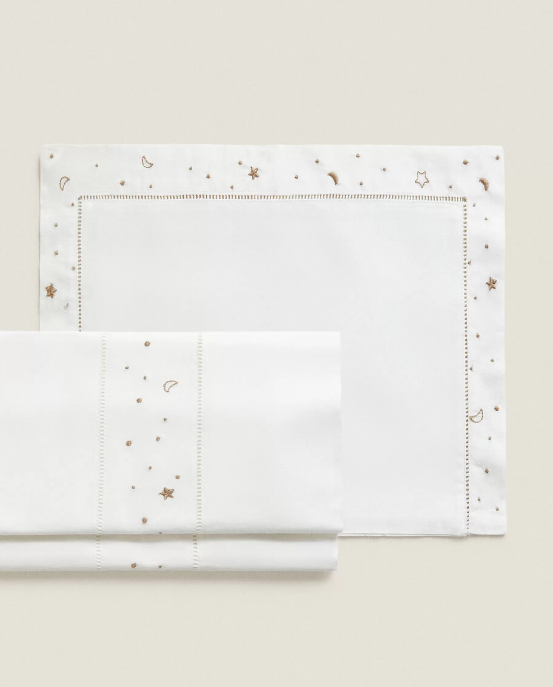 ZARA Home Embroidered Moon And Star Flat Sheet Set | Crib Bedding