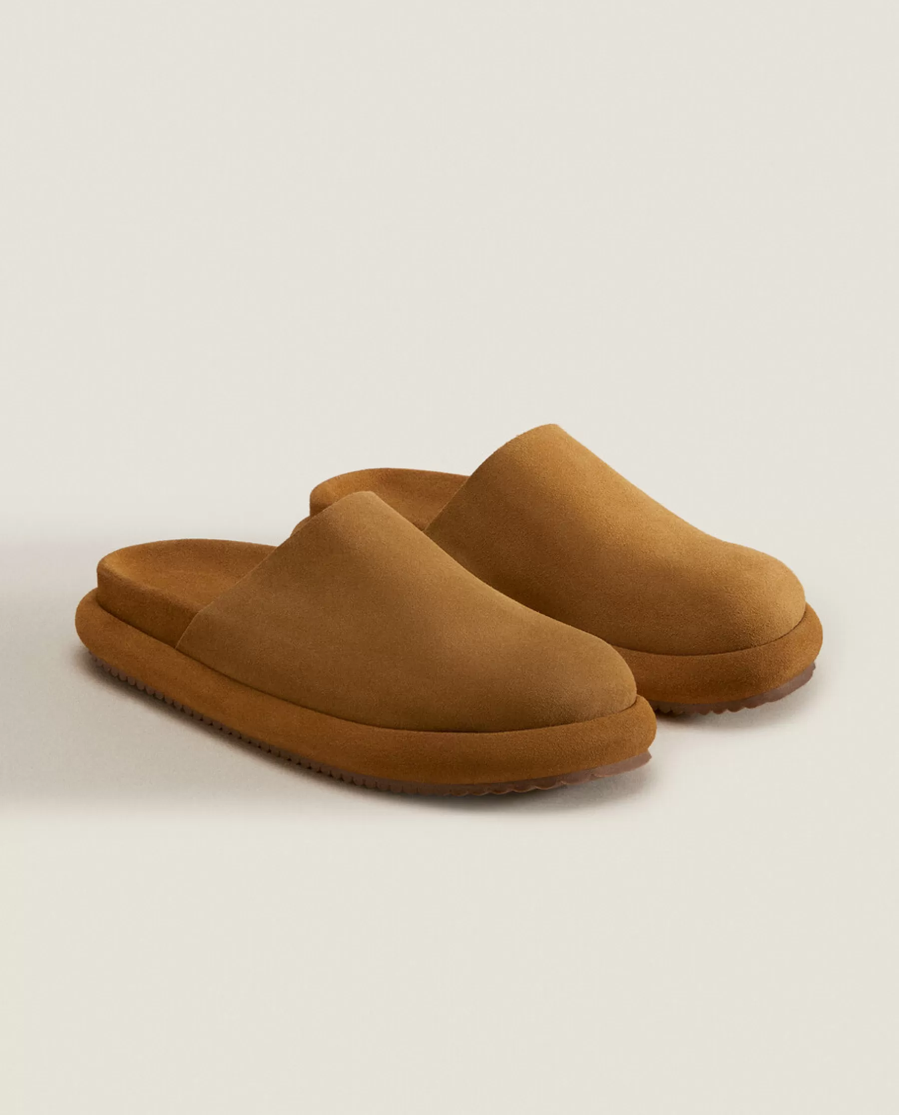 ZARA Home Leather Mule Slippers With Sole Detail | Woman