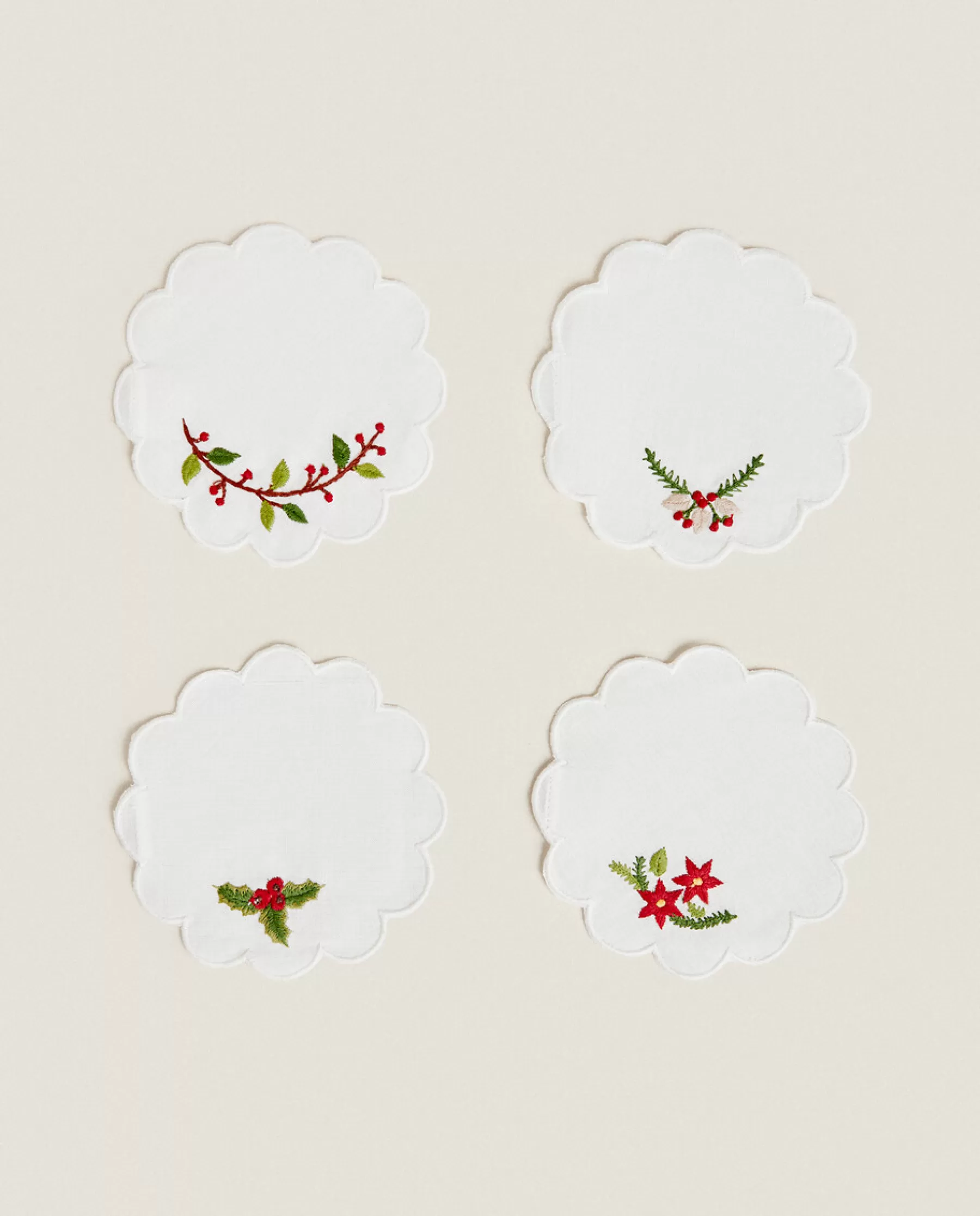 ZARA Home Set Of Embroidered Christmas Coasters | Dining