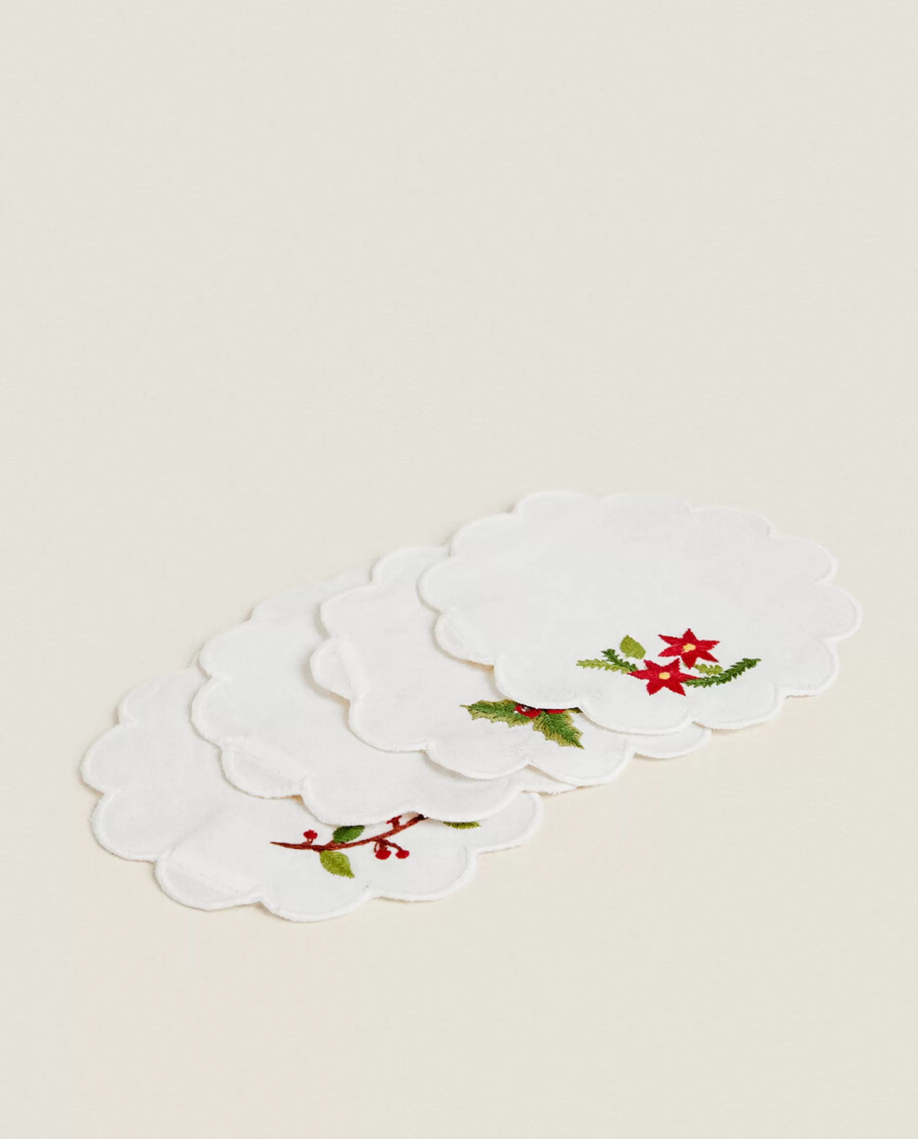 ZARA Home Set Of Embroidered Christmas Coasters | Dining