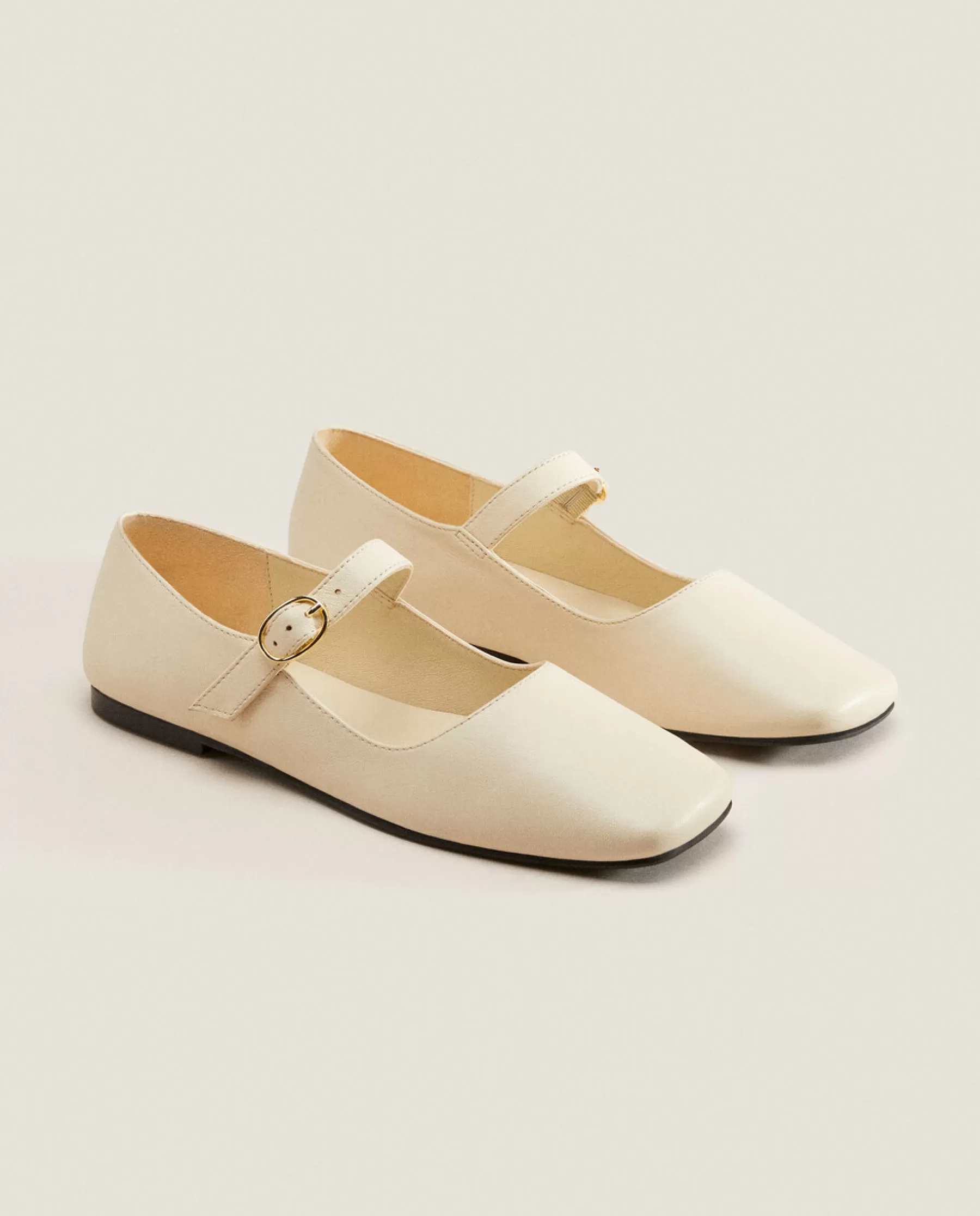 ZARA Home Square Toe Leather Ballet Flats | Woman