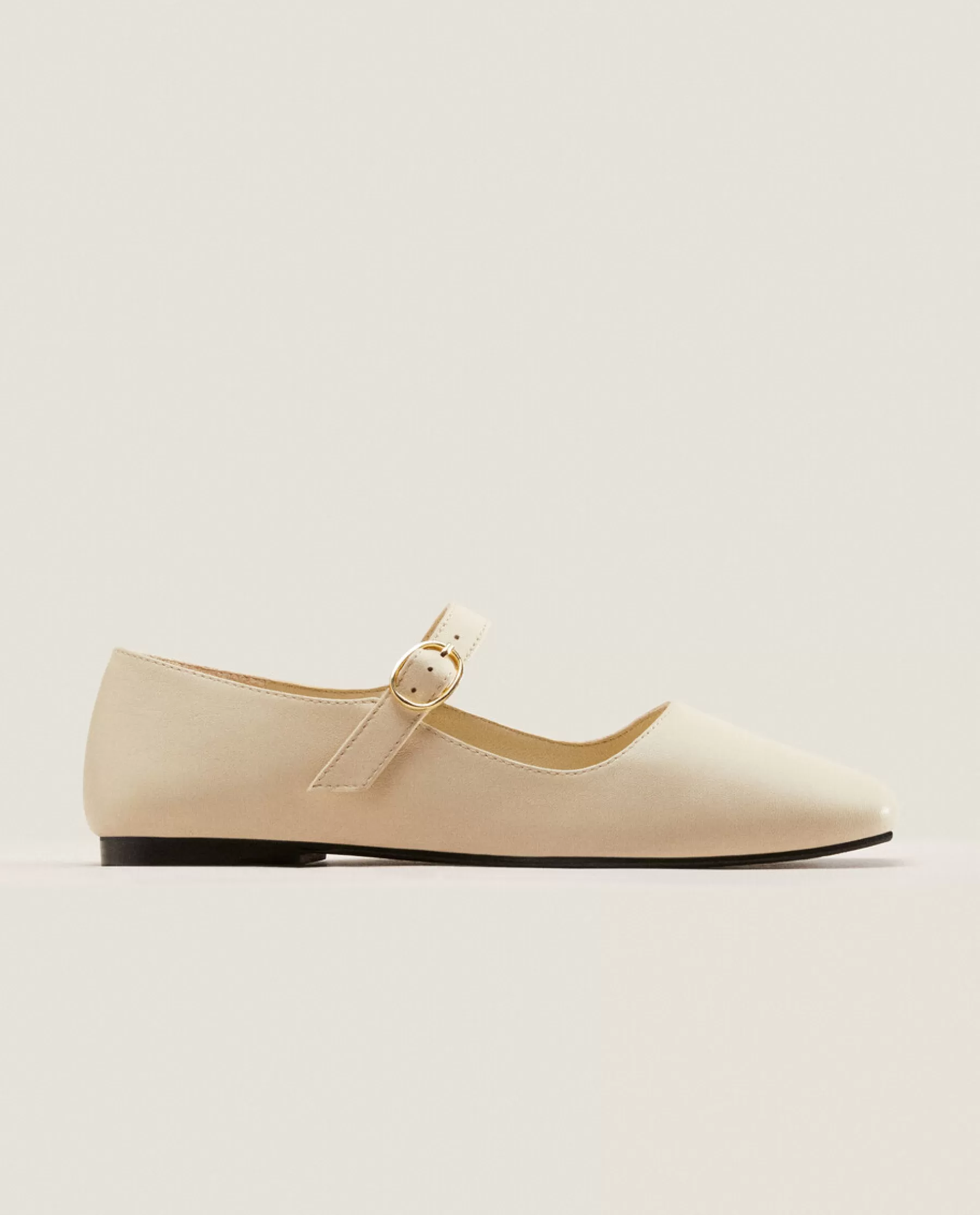 ZARA Home Square Toe Leather Ballet Flats | Woman