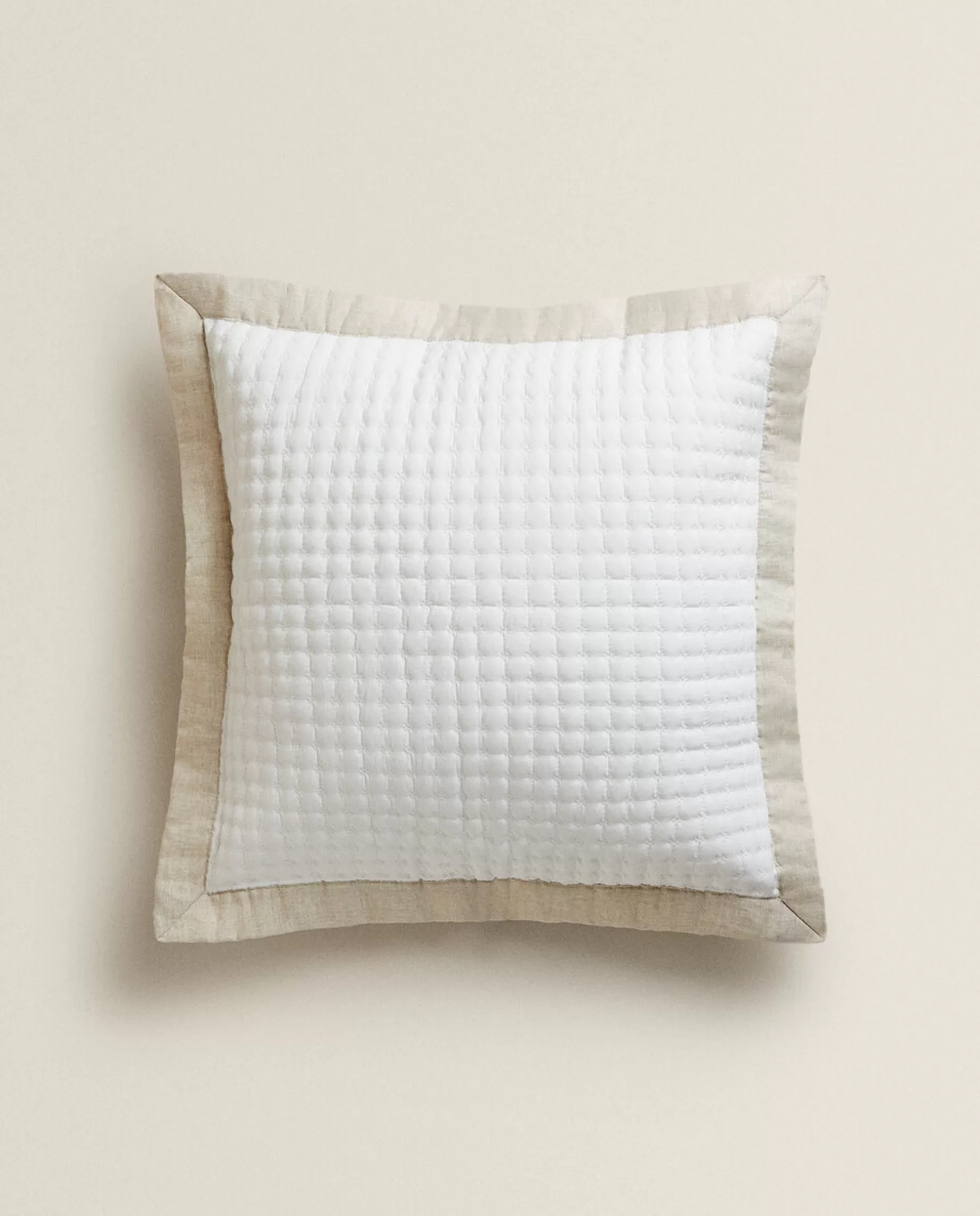 ZARA Home Textured Throw Pillow Cover With Linen Border | Quilts